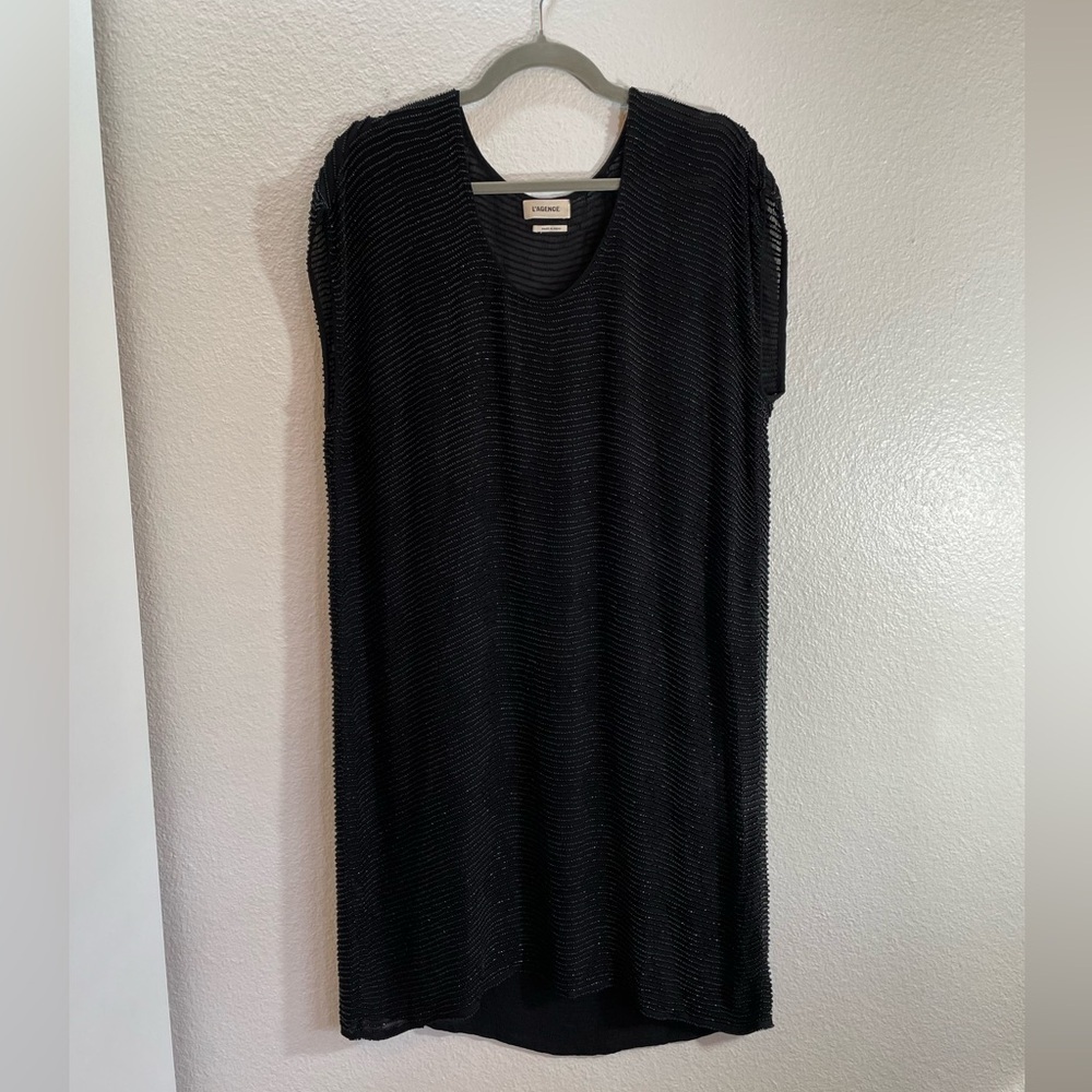 L’AGENCE Sheer Argyle Black Beaded Sheath Slip Dress Size M